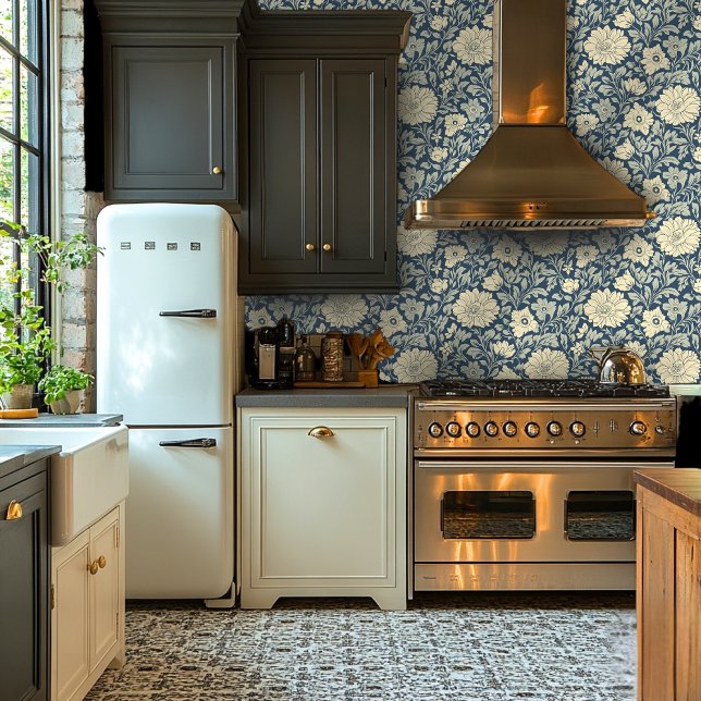 青とベージュの植物性デザインの皮とスティック 壁紙 (クリエイターアップロード済み)