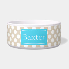 青とベージュの水玉模様パターン（名前） ボウル