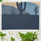 青とベージュの砂漠の日の出 キッチンタオル (折り畳み)