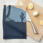 青とベージュの砂漠の日の出 キッチンタオル (四つ折り)