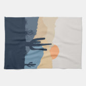 青とベージュの砂漠の日の出 キッチンタオル (横)