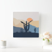 青とベージュの砂漠の日の出 スクエア壁時計 (ホーム)