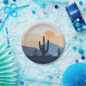 青とベージュの砂漠の日の出 ペーパープレート (パーティー)