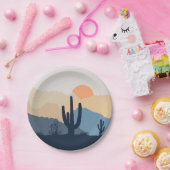 青とベージュの砂漠の日の出 ペーパープレート (パーティー)