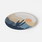 青とベージュの砂漠の日の出 ペーパープレート (アングル)