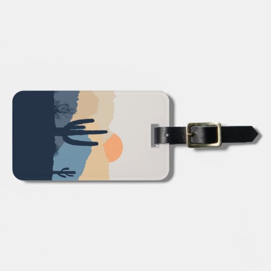 青とベージュの砂漠の日の出 ラゲッジタグ (正面横)