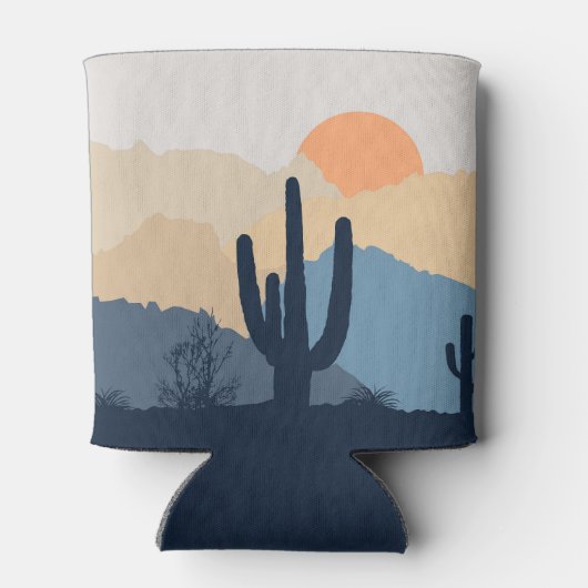 青とベージュの砂漠の日の出 缶クーラー (裏面)