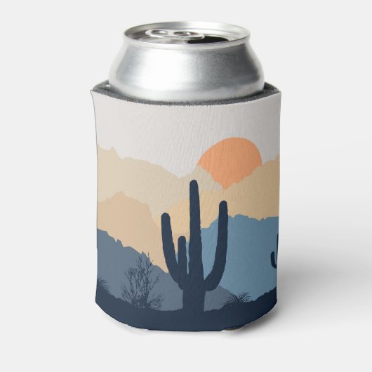 青とベージュの砂漠の日の出 缶クーラー (缶裏面)