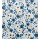 青とベージュの花 シャワーカーテン (正面)