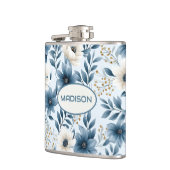 青とベージュの花 フラスク (左)