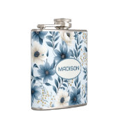 青とベージュの花 フラスク (右)