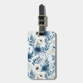 青とベージュの花 ラゲッジタグ (正面縦)