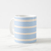 青とベージュの5つのストライプパターン コーヒーマグカップ (正面左)