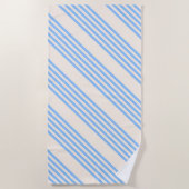 青とベージュの5つのストライプパターン ビーチタオル (正面)