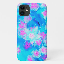 青とホットピンクの多肉植物 水中のセダム iPhone 11 ケース
