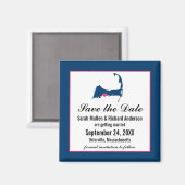 青とホットピンクケープコッドのマップ日付を保存 マグネット (正面/裏面)