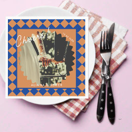 青とマスタードのレトロはっきりしたおもしろいの事実結婚の スタンダードカクテルナプキン