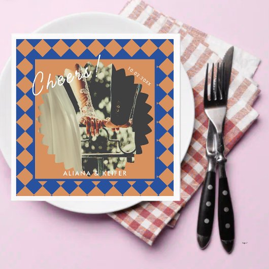 青とマスタードのレトロはっきりしたおもしろいの事実結婚の スタンダードカクテルナプキン