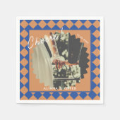 青とマスタードのレトロはっきりしたおもしろいの事実結婚の スタンダードカクテルナプキン (正面)