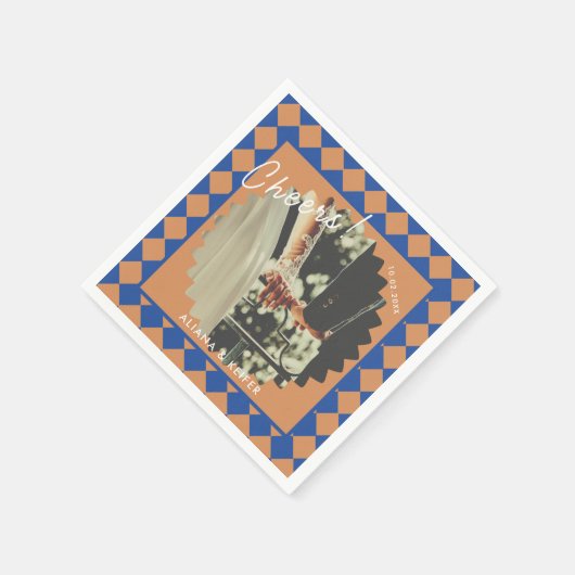 青とマスタードのレトロはっきりしたおもしろいの事実結婚の スタンダードカクテルナプキン (角)