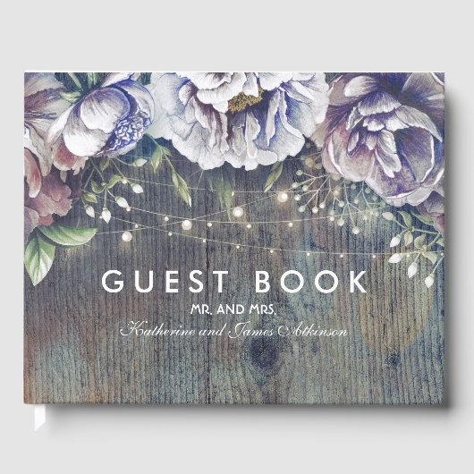 青とマルーンの素朴ヴィンテージフローラ ゲストブック (正面)