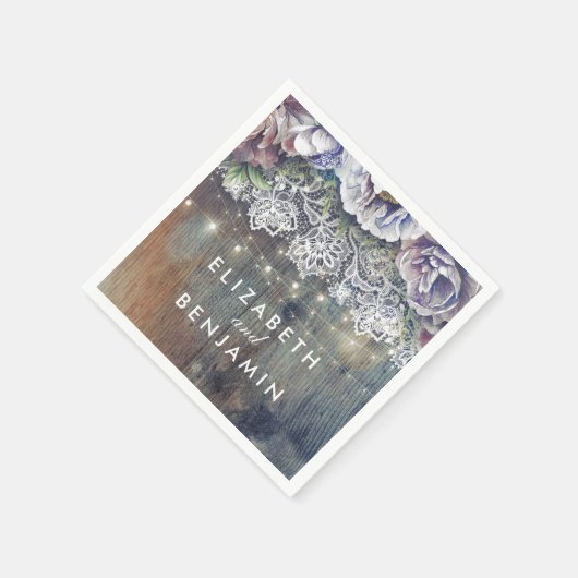 青とマルーンの花素朴レース結婚ズ スタンダードカクテルナプキン (角)