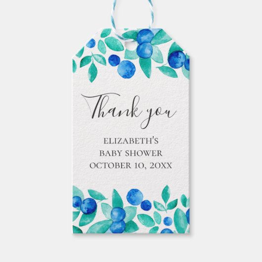 青とミントのブルーベリーの赤ちゃん感謝していシャワーあなた ギフトタグ (正面)