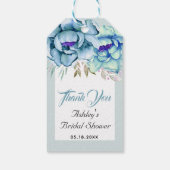 青とミントグリーンの花のサンクスカード ブライダルシャワー ギフトタグ (裏面)