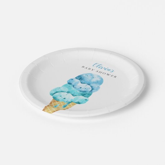 青とミントグリーンアイスクリームベビーシャワー ペーパープレート (アングル)