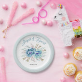 青とミント緑の水色の結婚花 ペーパープレート (パーティー)