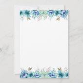 青とミント緑の水色の花の婚約 招待状 (裏面)