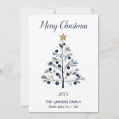 青とモダン金ゴールドのクリスマスツリー シーズンカード (正面)