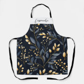 青とモダン金ゴールドのクリスマスリーフ エプロン (正面)