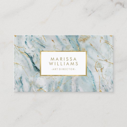 青とモダン金ゴールドの大理石テクスチャ 名刺 (正面)