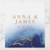 青とモダン金ゴールドの水色のワインラベル ワインラベル (シングルラベル)