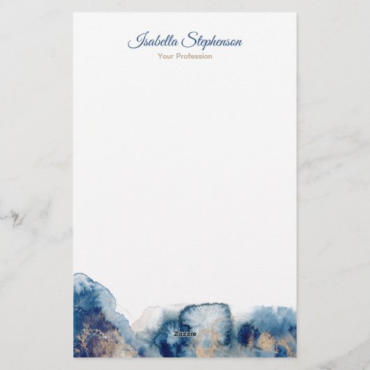 青とモダン金ゴールドの水色インクのパーソナライズ 便箋 (裏面)