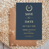 青とモダン金ゴールドフォトモノグラム日付を保存 箔招待状