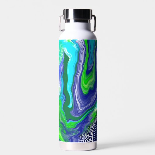 青とライムグリーンのデジタルポア絵を描ル大理石 ウォーターボトル (正面)
