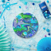 青とライムグリーンマーブルスワーズバースデーパーティー ペーパープレート (パーティー)