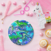 青とライムグリーンマーブルスワーズバースデーパーティー ペーパープレート (パーティー)