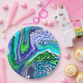 青とライムグリーンマーブルスワーズ誕生日 ペーパープレート (パーティー)