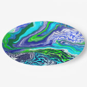 青とライムグリーンマーブルスワーズ誕生日 ペーパープレート (アングル)