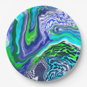 青とライムグリーンマーブルスワーズ誕生日 ペーパープレート (正面)