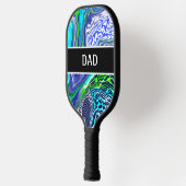 青とライムグリーン大理石の注絵画ぐ効果 ピックルボールラケット (左)