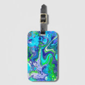 青とライムグリーン大理石の注絵画ぐ効果 ラゲッジタグ (正面縦)