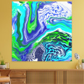 青とライムグリーン大理石の渦巻き キャンバスプリント (インサイチュ (リビング))