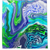 青とライムグリーン大理石の渦巻き シャワーカーテン (正面)