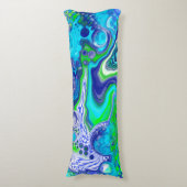 青とライムグリーン抽象芸術流動的アート ボディピロー (正面縦)