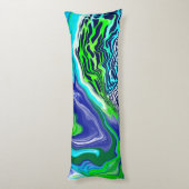 青とライムグリーン抽象芸術流動的アート ボディピロー (裏面 (縦))
