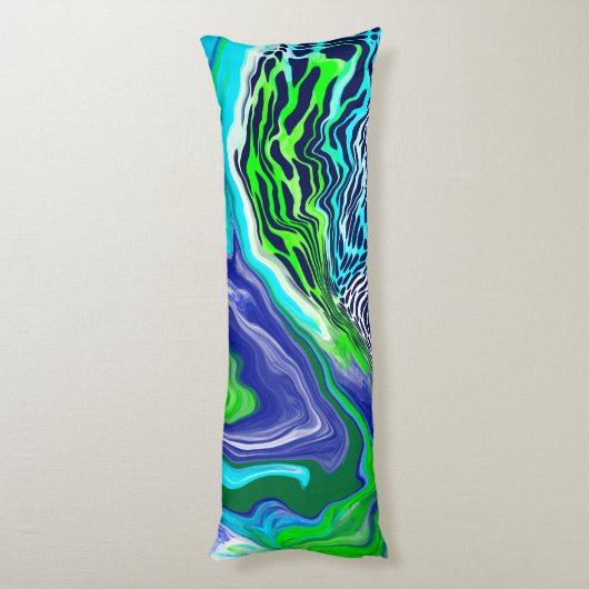 青とライムグリーン抽象芸術流動的アート ボディピロー (裏面 (縦))